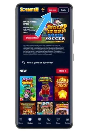 Casino app registration with Join Now button Tesco Mobile casino
